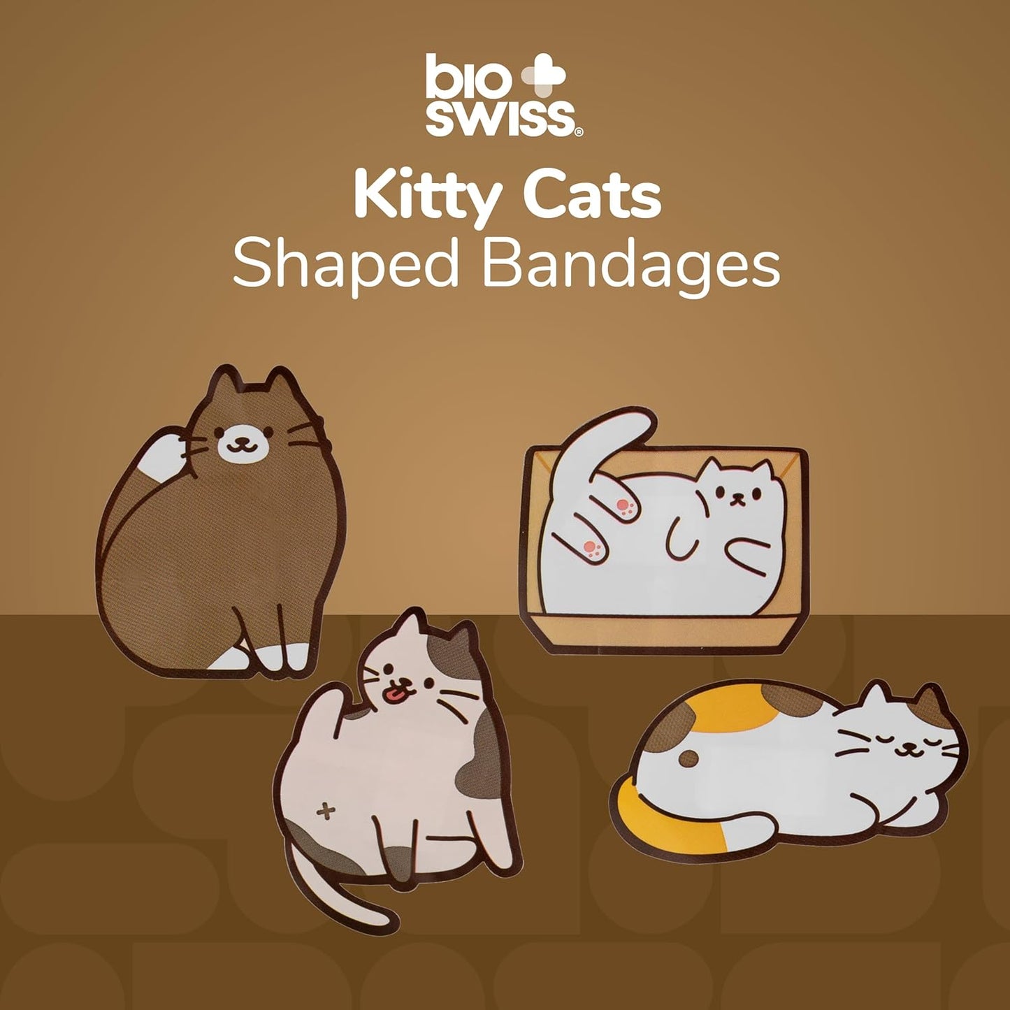 BioSwiss Kids Bandages, Kitty Cats Shaped Self Adhesive Bandage Set, Latex Free, Sterile Wound Care, 50 Count