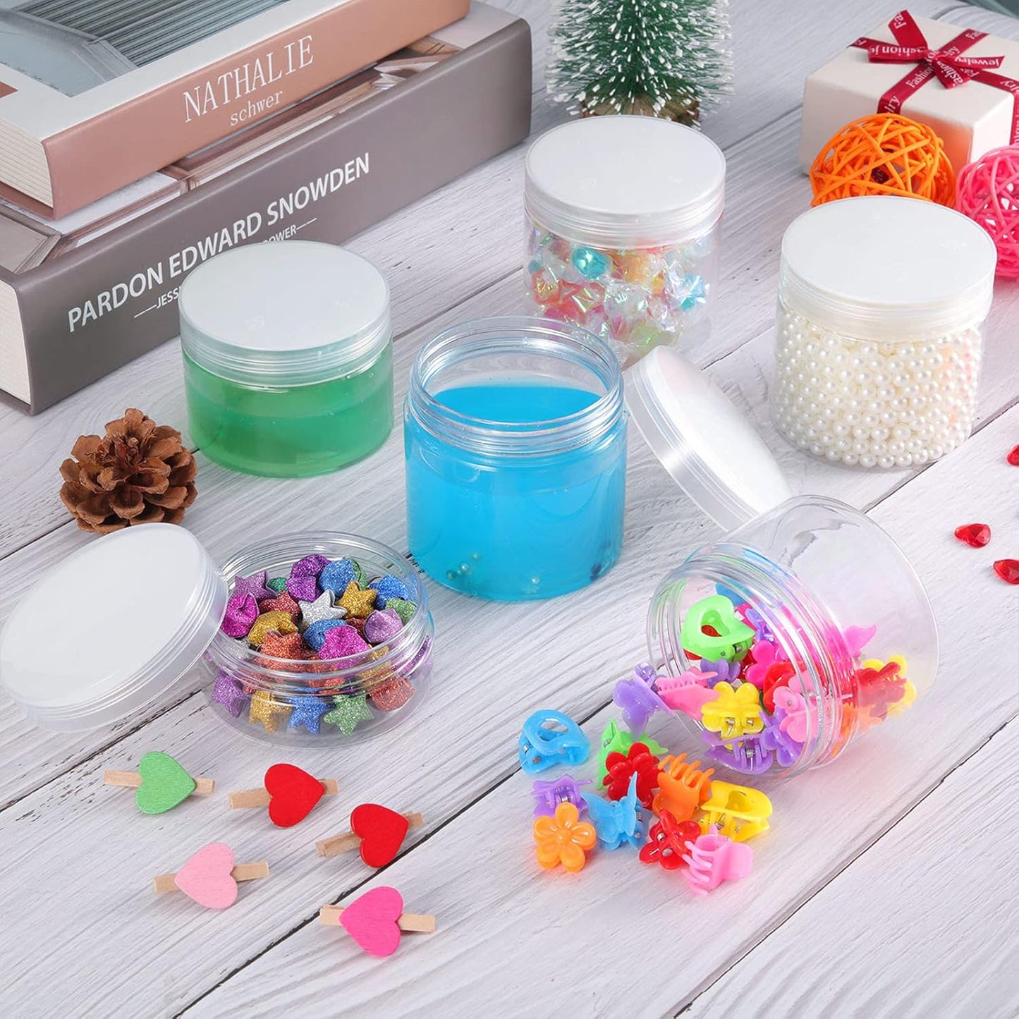 SATINIOR 12 Pack Plastic Container Jars with Lids Round Clear Travel Cosmetic Container Jars for Toiletries, Lotion, Cream, Ointments, Makeup, Rhinestone, Samples, Kitchen Storage (7 Ounce, Clear)