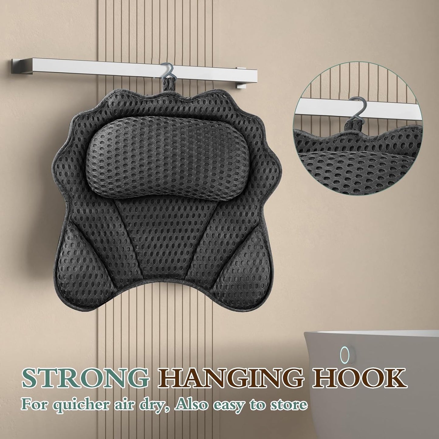 Bath Pillow RUVINCE Ergonomic Luxury Bathtub Pillow with Head,Neck, Shoulder and Back Support, 4D Bath Pillows for tub with 6 Powerful Suction Cups, Fits All Bathtub, Spa Tub, Hot Jacuzzi (Black)