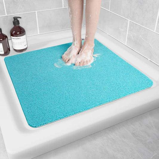 Non-Slip Bathtub Mat, Anti Slip Shower Mat, Fast Drying Bathtub Mats, Foot Scrubber Mat, Anti Slip Mat for Tub, Floor, Bathroom, Kitchen, Home, Hotel (Turquoise Blue 24"×24")