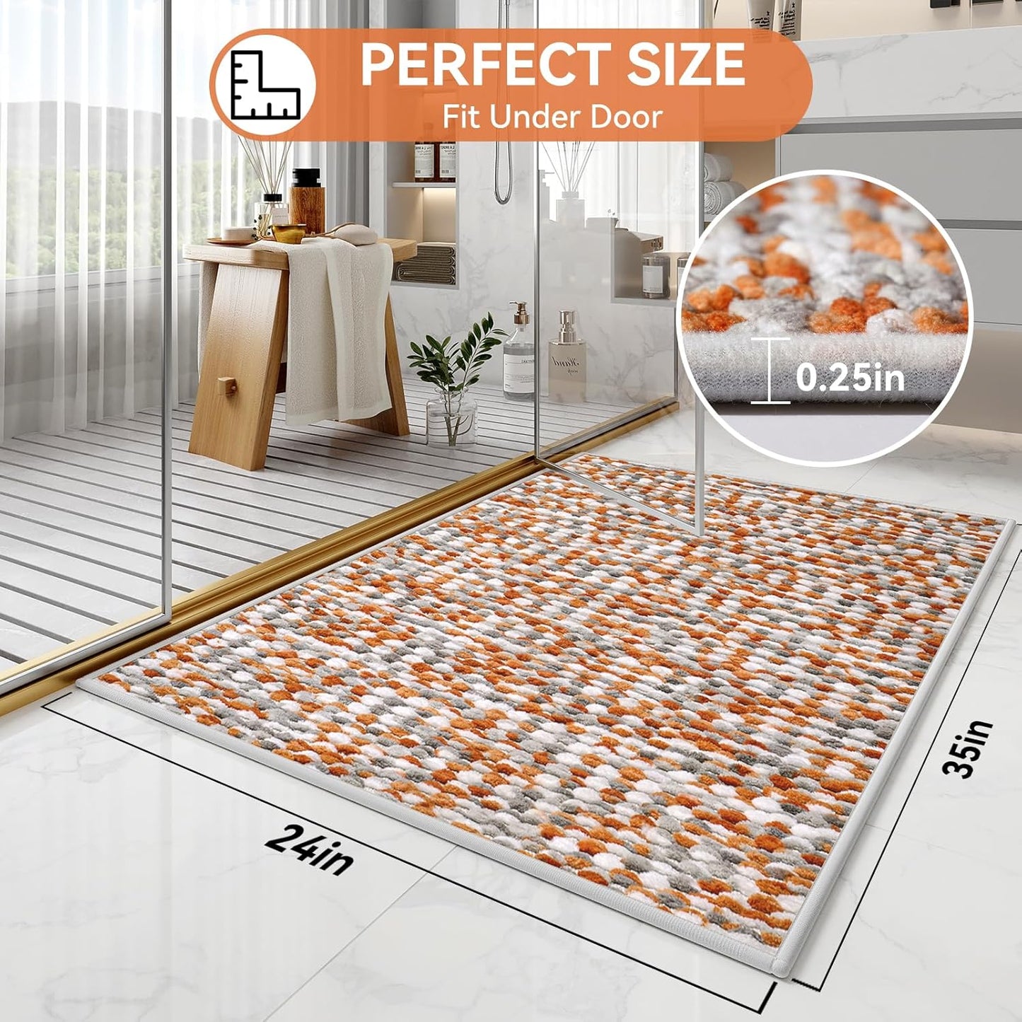 Bathroom Rugs Non Slip, Super Absorbent Quick Dry Bath Mat, Rubber Backing Ultra Thin Fit Under Door Bathroom Floor Shower Mat