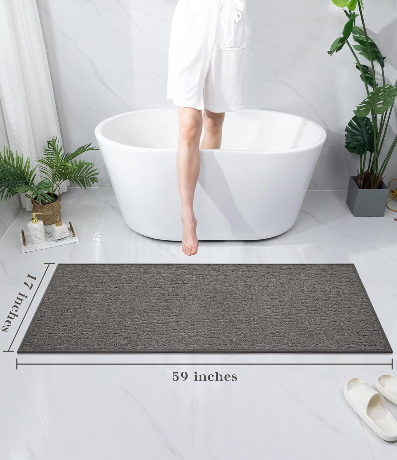 chakme Bathroom Rugs Mat 59x17, Ultra Thin Non Slip Bath Mat Quick Dry Absorbent Bath Mat for Bathroom Floor, (Dark Grey, 59"x17")