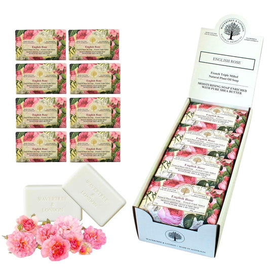 Wavertree & London English Rose Scented Natural Soap Bars for Women & Men (8 x 7oz) – Moisturizing Triple-Milled Soap Bars Enriched with Shea Butter – Plant-Based Bath & Body Bar for All Skin Types