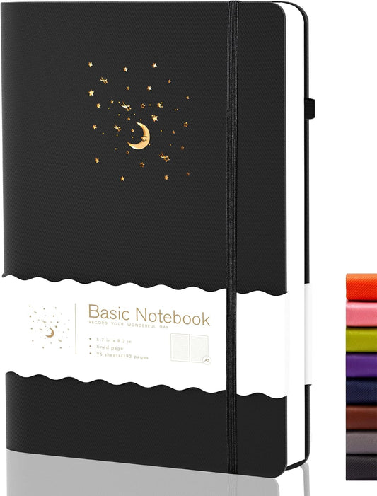 CAGIE Lined Journal Notebook for Work, 196 Pages, 5.7" x 8.3", Hardcover Notebook Journals for Writing Women Men Note Taking Diary with Pen Loop (Black Ruled), Gifts
