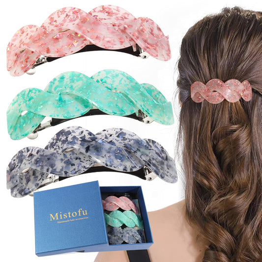 Hair Barrettes For Women - 3Pcs Large Barrettes for Thick Hair French Design with Beautiful Lines Elegant and Stylish - Perfect Hair Accessories for Thick Hair (multiple colors9)