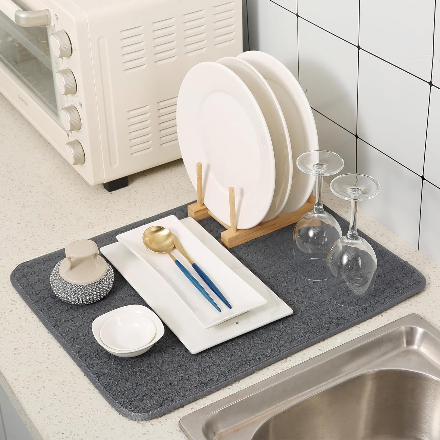 2 Pack Microfiber Dish Drying Mat for Kitchen Counter,Ultra Absorbent Dish Drainer Mat ,Dish Drying Pad , Dish Rack Mat 20×15 Inch (Dark Gray)