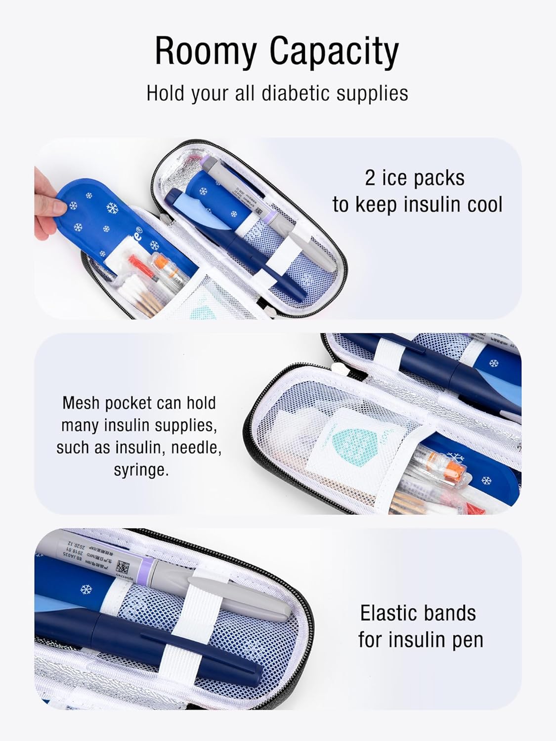 Insulin Cooler Travel Case TSA Approved, EVA Diabetic TravelCase with 2 Gel Ice Packs for Insulin Pens, Diabetic Supplies and Insulin Syringe, Small Cooler Case for Daily Life, Trips (Black)