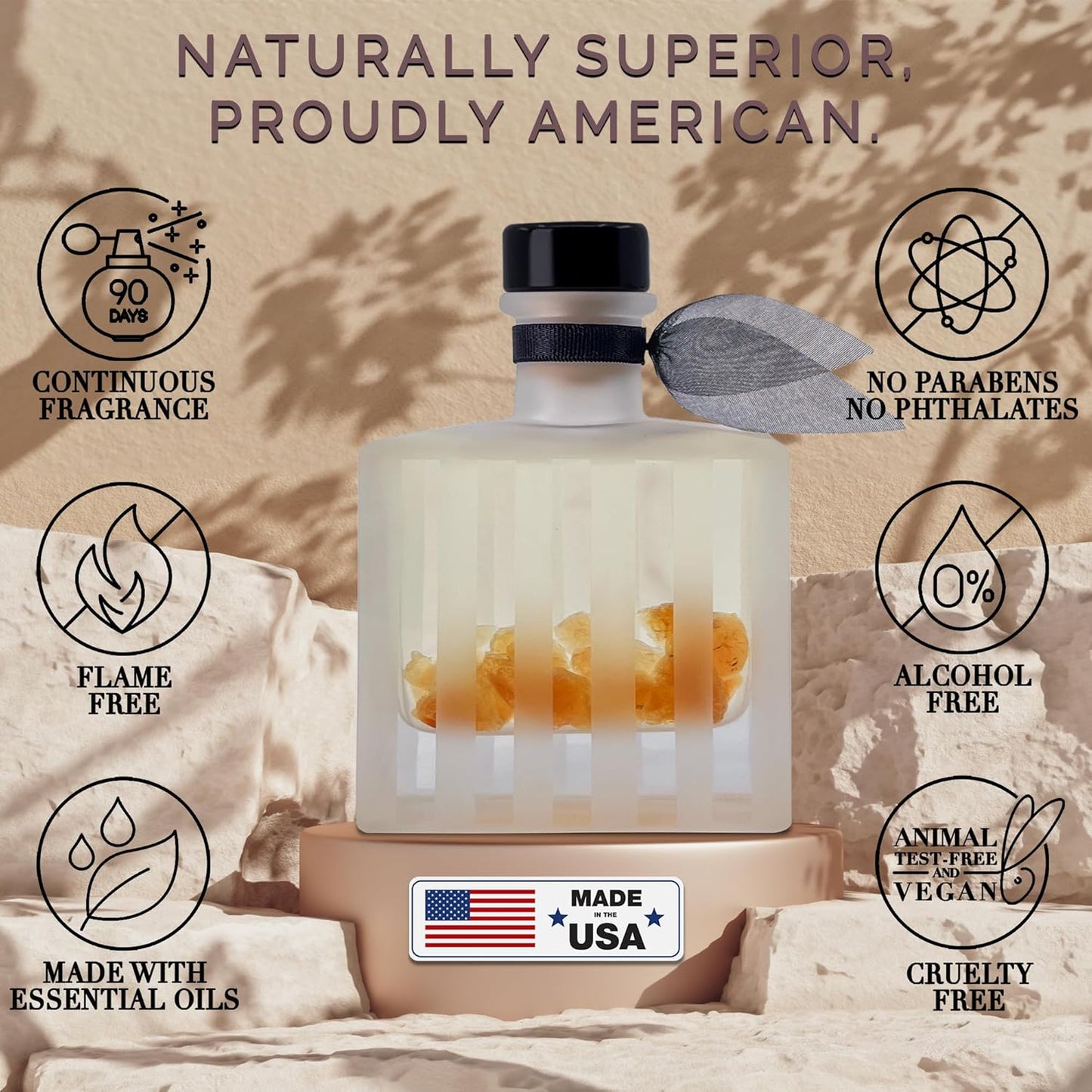 LOVSPA Reed Diffuser Set, Black Amber Scented Oil Diffuser with Sticks, Home Fragrance Accessories for Bathroom Shelf Decor, Aroma Diffusers for Home or Office Fall Decor, USA Made