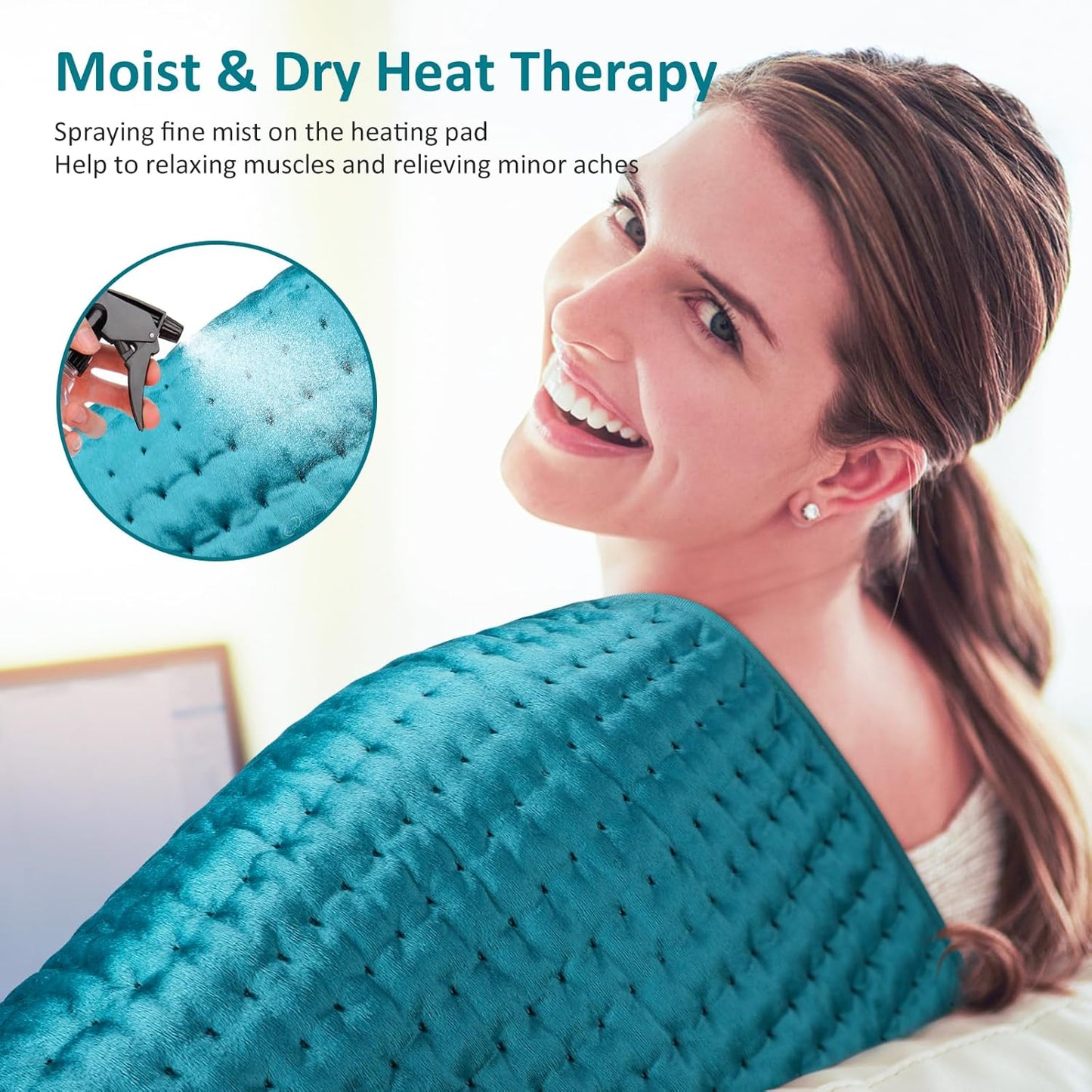 Electric Heating pad for Back/Shoulder/Neck/Knee/Leg Pain, Cramps and Arthritis Relief, 6 Fast Heating Settings, Auto-Off, Machine Washable, Moist Dry Heat Options, Extra Large 17" x33"
