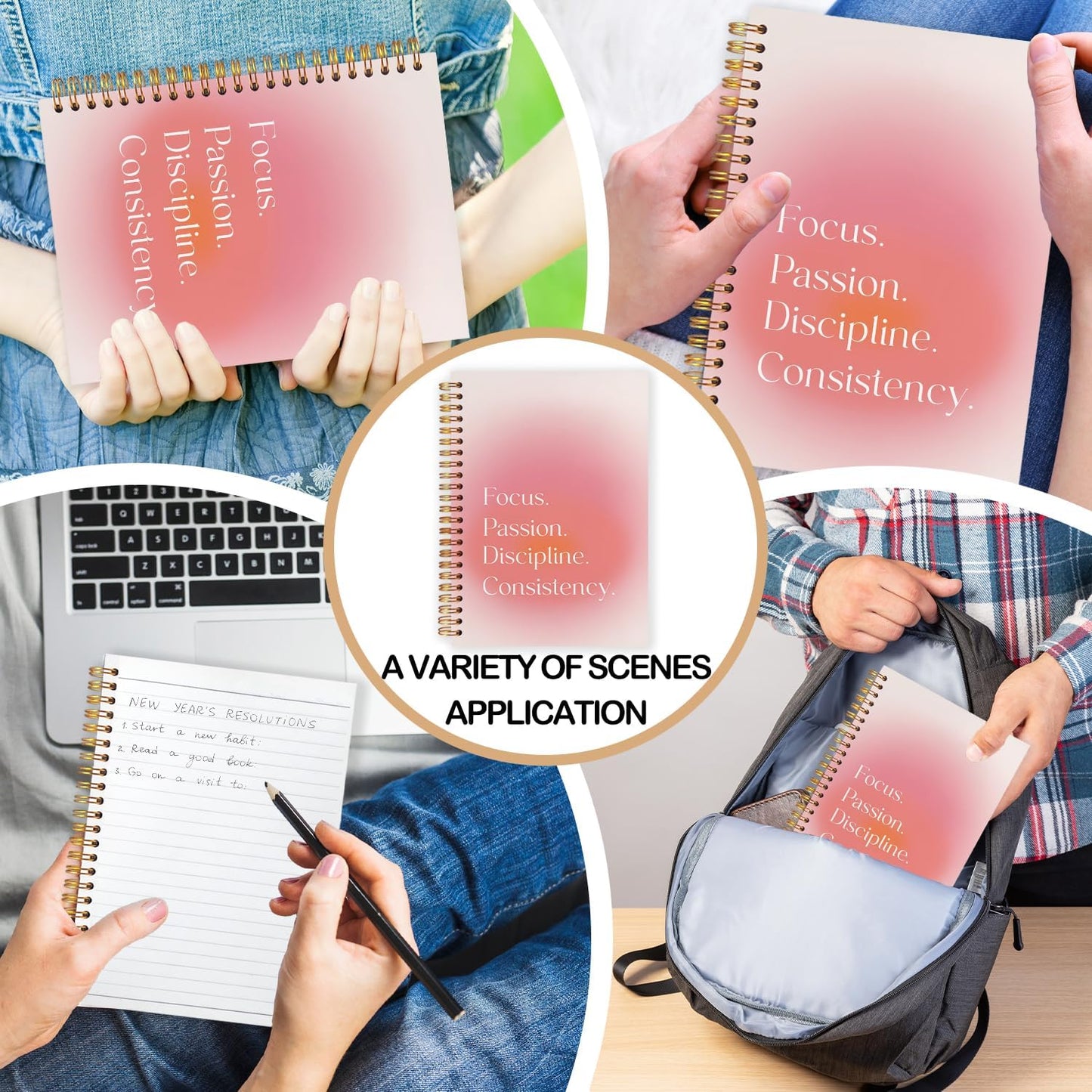 Pink Aura Inspirational Spiral Journal Notebook 5.5x8.3in, Motivational Journal for Women, Focus Passion Discipline Consistency Notebooks for Note Taking, Pink Aesthetic Hardcover Notebook