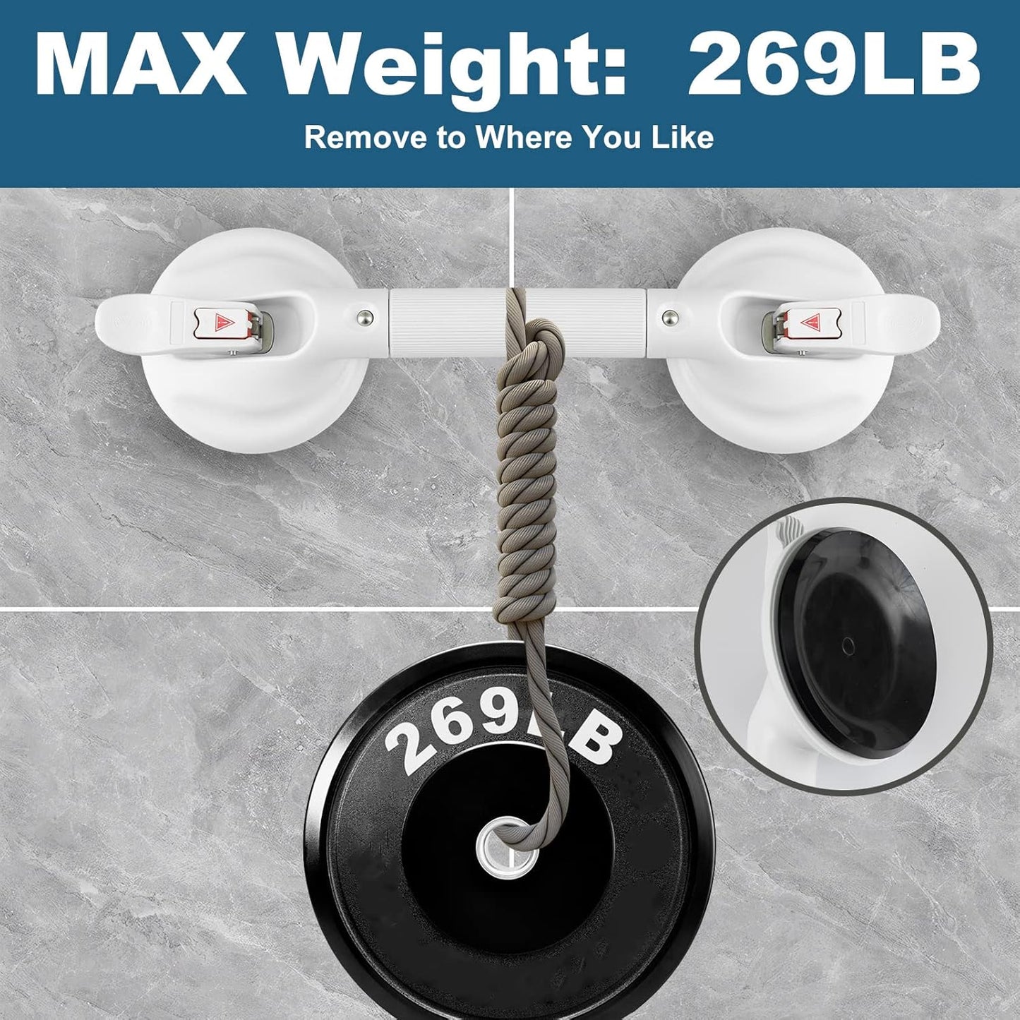 Shower Handle Upgraded 17 inch Grab Bar for Bathtub,Shower Handles with Strong Suction Cup Grab Bar,Bathroom Safety for Handicap Elderly Seniors and Disabled，White