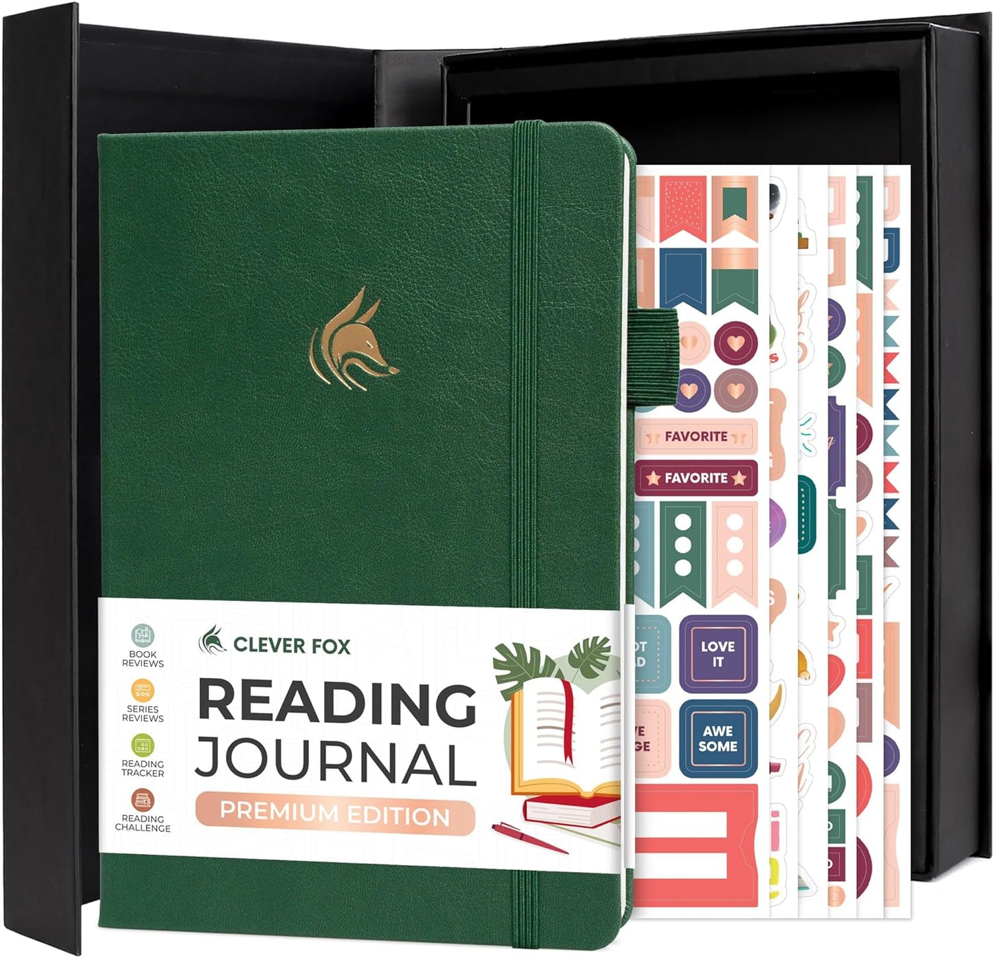 Clever Fox Reading Journal Premium – Review Log Notebook with Reading Tracker – Gifts & Accessories for Book Lovers, Adults & Kids (Forest Green)