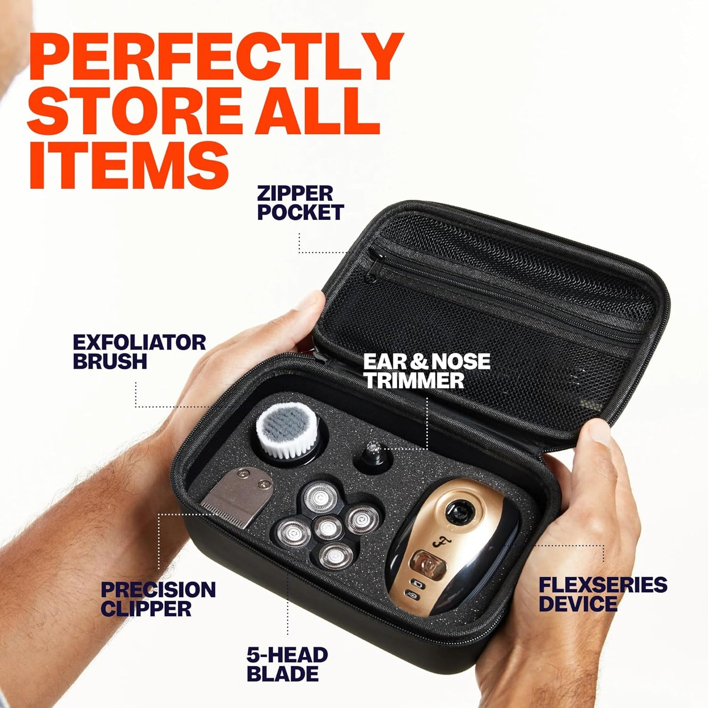 FlexSeries Travel Case - Robust and Water-Resistant, Enhanced Durability, Customizable Foam Inserts, Spacious and Portable, Compatible with FlexSeries Shaver for Men and Women