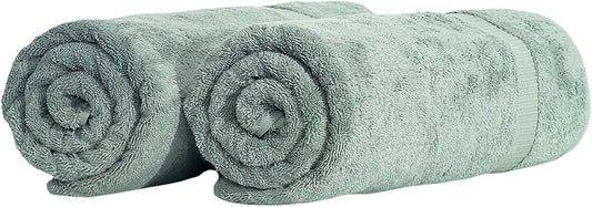 SALBAKOS 100% Turkish Cotton Extra Large Bath Sheet Set of 2 35x70 inch | Heirloom Quality | Hotel & Spa Collection | Soft, Absorbent Oversize Bath Towels | Made in Turkey (Green, 2 Bath Sheets)