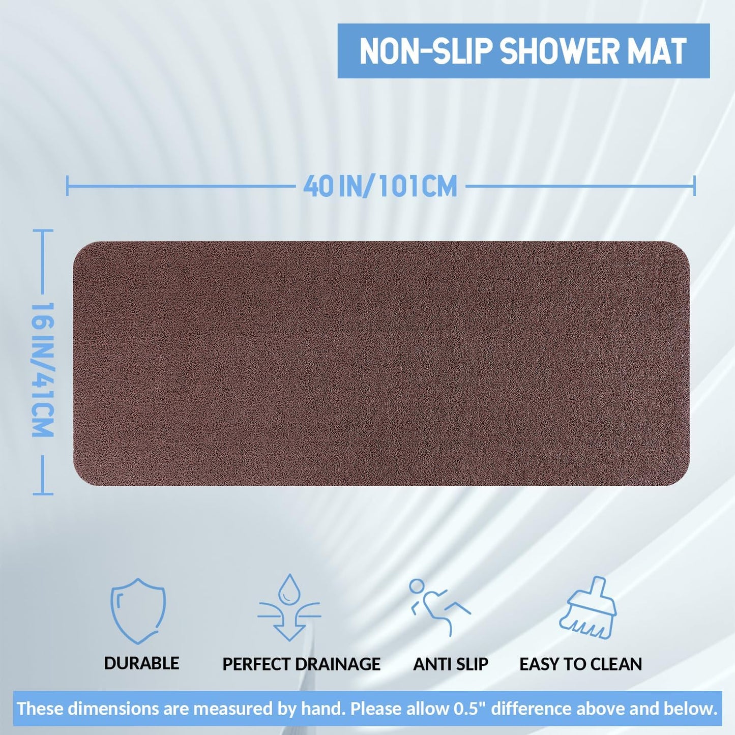 Non-Slip Bathtub Mat, Anti Slip Shower Mat, Fast Drying Bathtub Mats, Foot Scrubber Mat, Anti Slip Mat for Tub, Floor, Bathroom, Kitchen, Home, Hotel (Brown 40"×16")