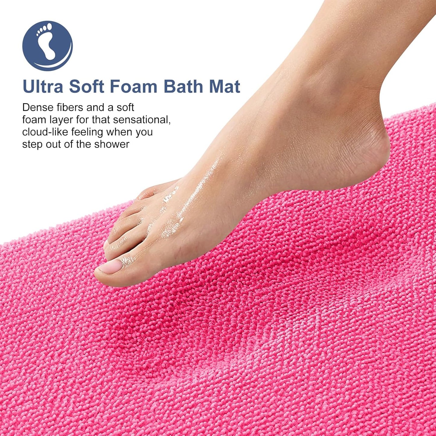 OLANLY Thick Memory Foam Bath Mat Rug 24x16, Extra Soft Absorbent Bathroom Rug, Quick Dry Bath Mats, Non-Slip, Machine Washable Carpet for Bathroom, Tub and Shower, Home Decor Accessories, Hot Pink