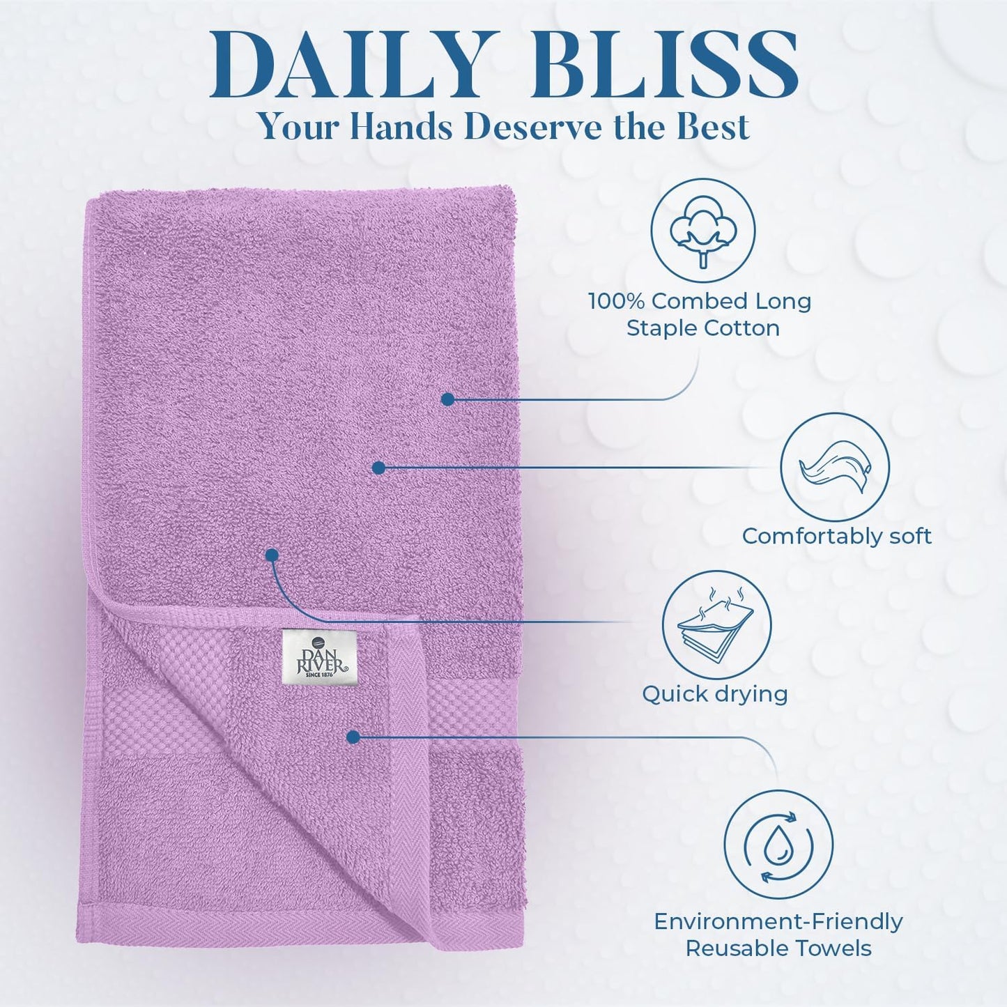 DAN RIVER 6-Pack Premium Hand Towels (16x28 Inches) - 100% Cotton, Ultra Soft, Lightweight, Highly Absorbent Towels for Bathroom, Spa, Gym, Salon, Hotel, and Travel - 550 GSM - Lavender