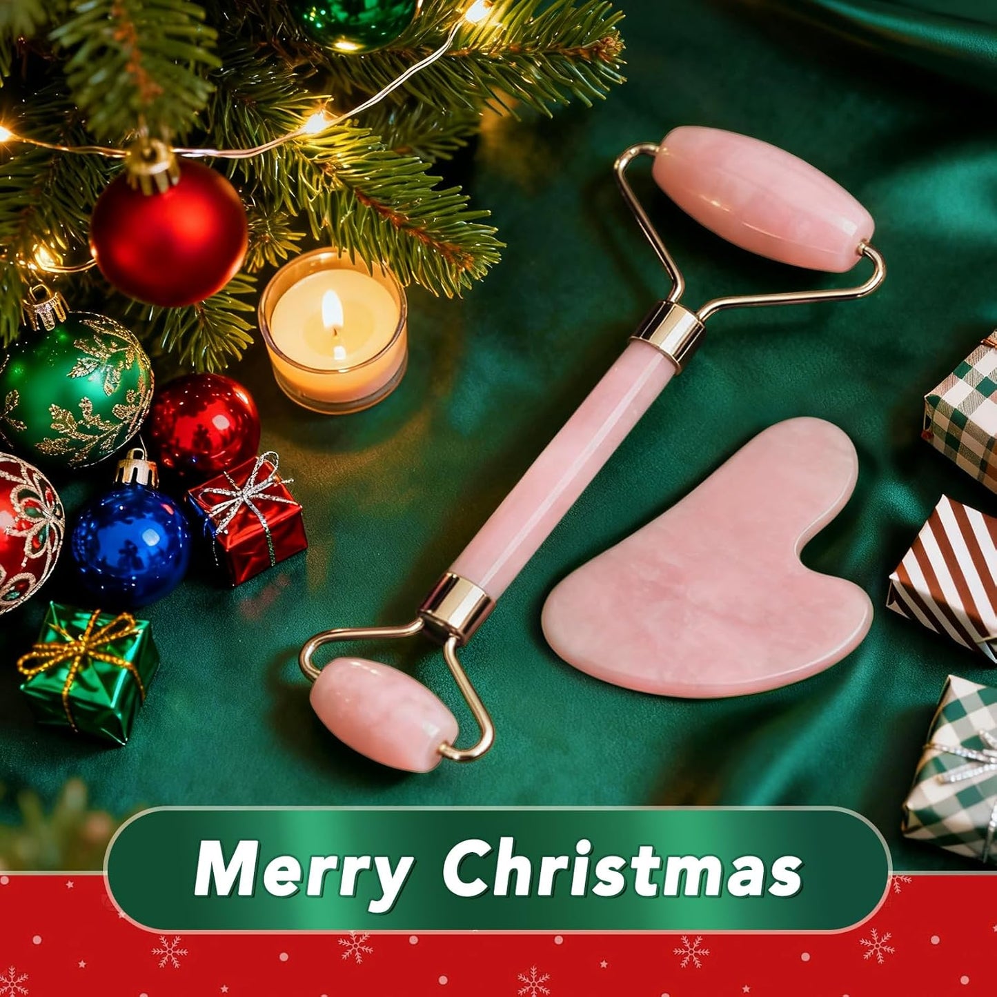 huefull Face Massager Rose Quartz Face Roller & Gua Sha Facial Tool Set, Muscle Tension Relief, Skin Care Gifts for Woman/Men, Skin Care Gifts