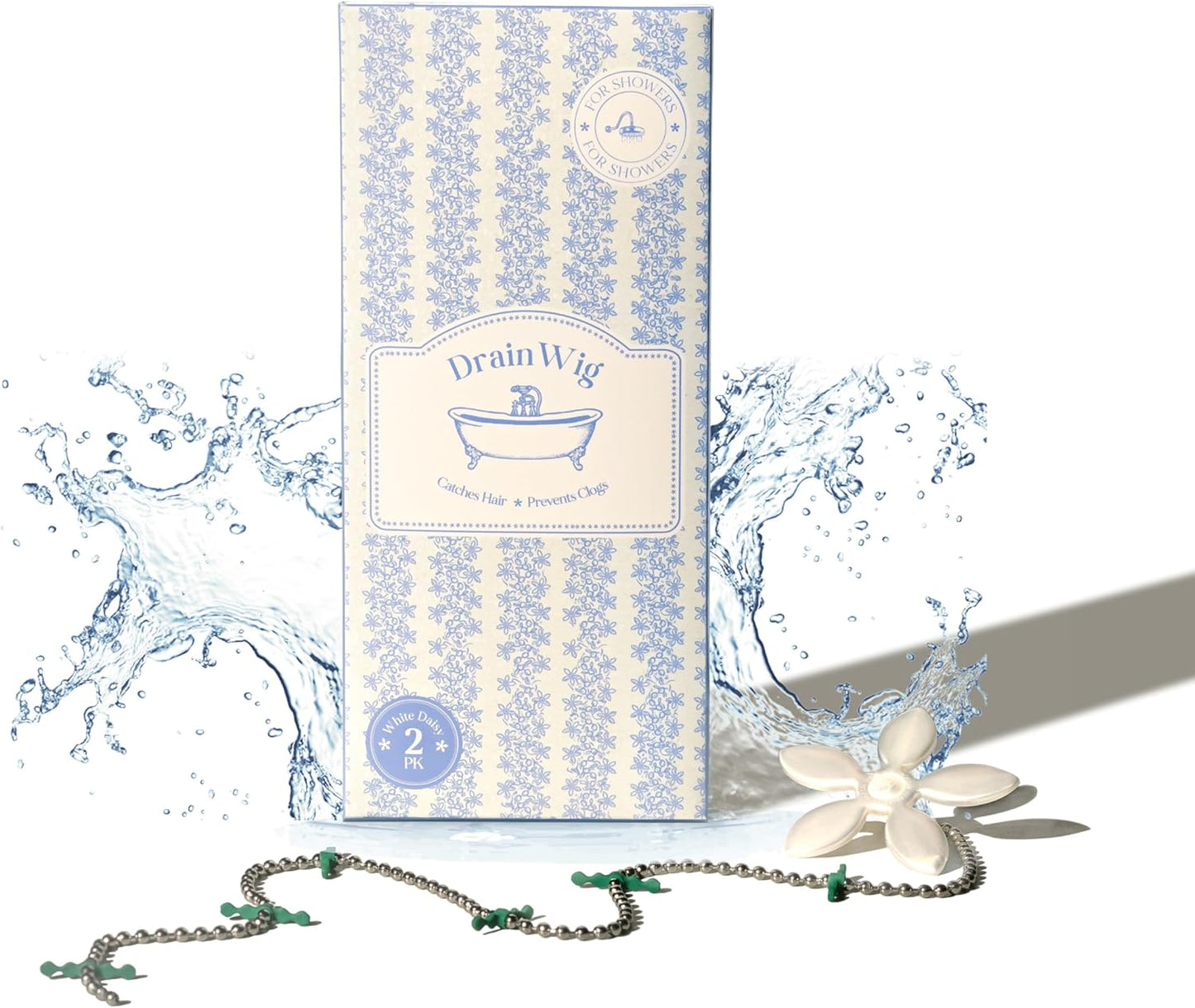 DrainWig Shower Drain Hair Catcher – Disposable White Flower (2-Pack) – No-Touch Hair Removal for Flat Shower Drains – As Seen on Shark Tank