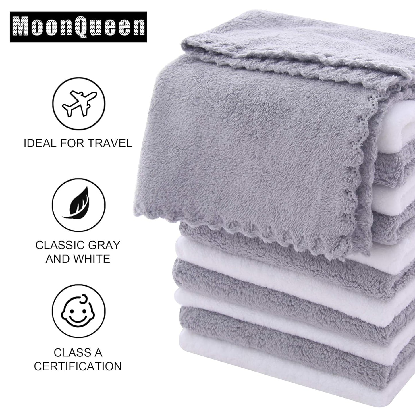 MOONQUEEN Microfiber Facial Cloths Fast Drying Washcloth 12 Pack - Premium Soft Makeup Remover Cloths - Highly Absorbent