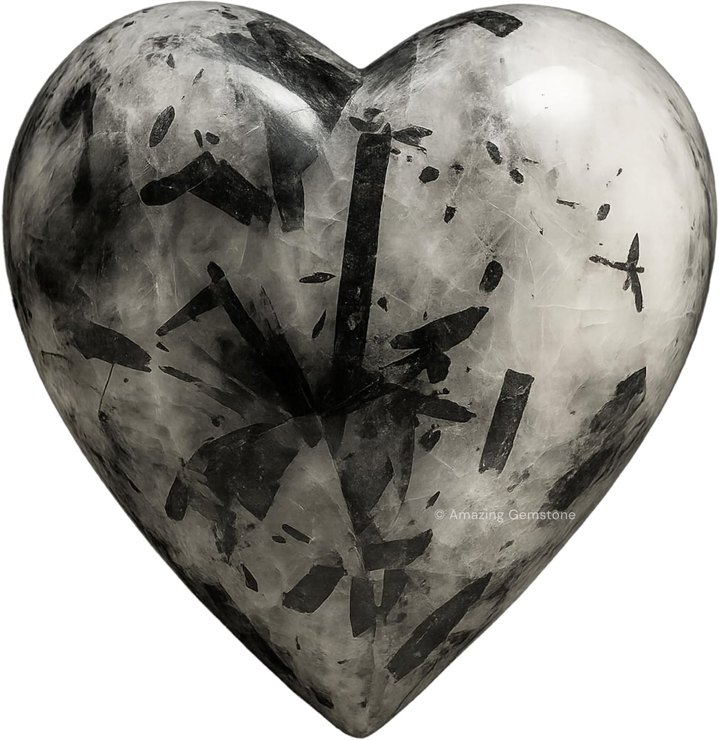 Amazing Gemstone Black Rutilated Quartz Crystal Heart Palm Stone - Pocket Massage Worry Stone for Natural Body Chakra Balancing, Reiki Healing and Crystal Grid