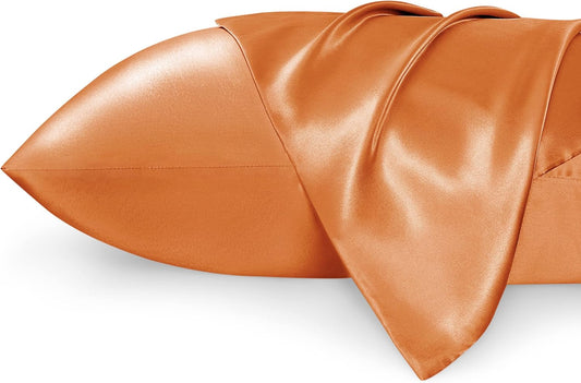 Bedsure Satin Pillowcase 2 Pack Similar to Silk Pillow Cases Standard Size, Pillow Case for Sleeping Women with Envelope Closure, Gifts for Women Men, Burnt Orange, 20x26 Inches, 2pcs