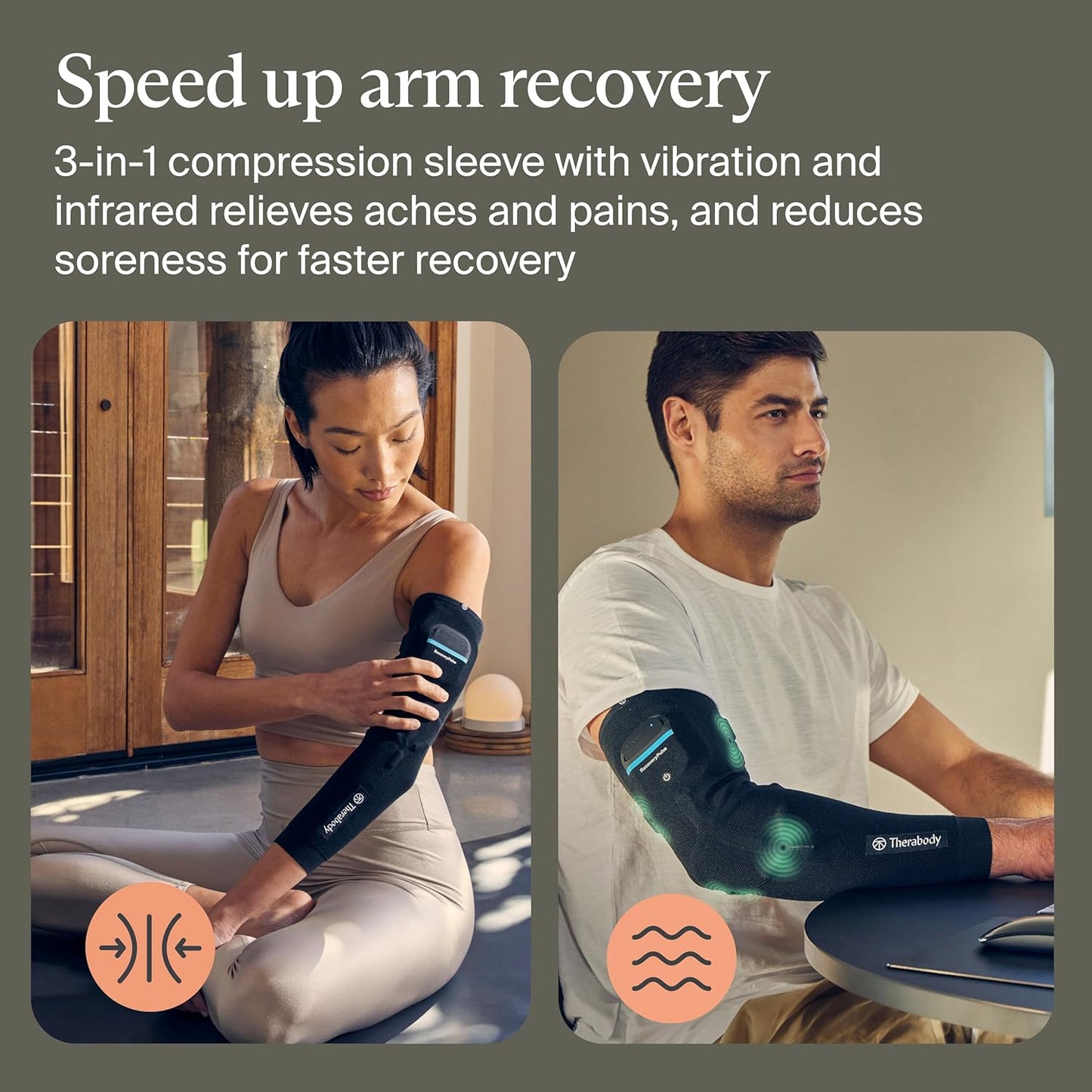 Therabody RecoveryPulse Arm Sleeve - Compression and Vibration Sleeve for On The Go Relief, Reduce Soreness and Pain in Upper Arms, Increase Flexibility, Small