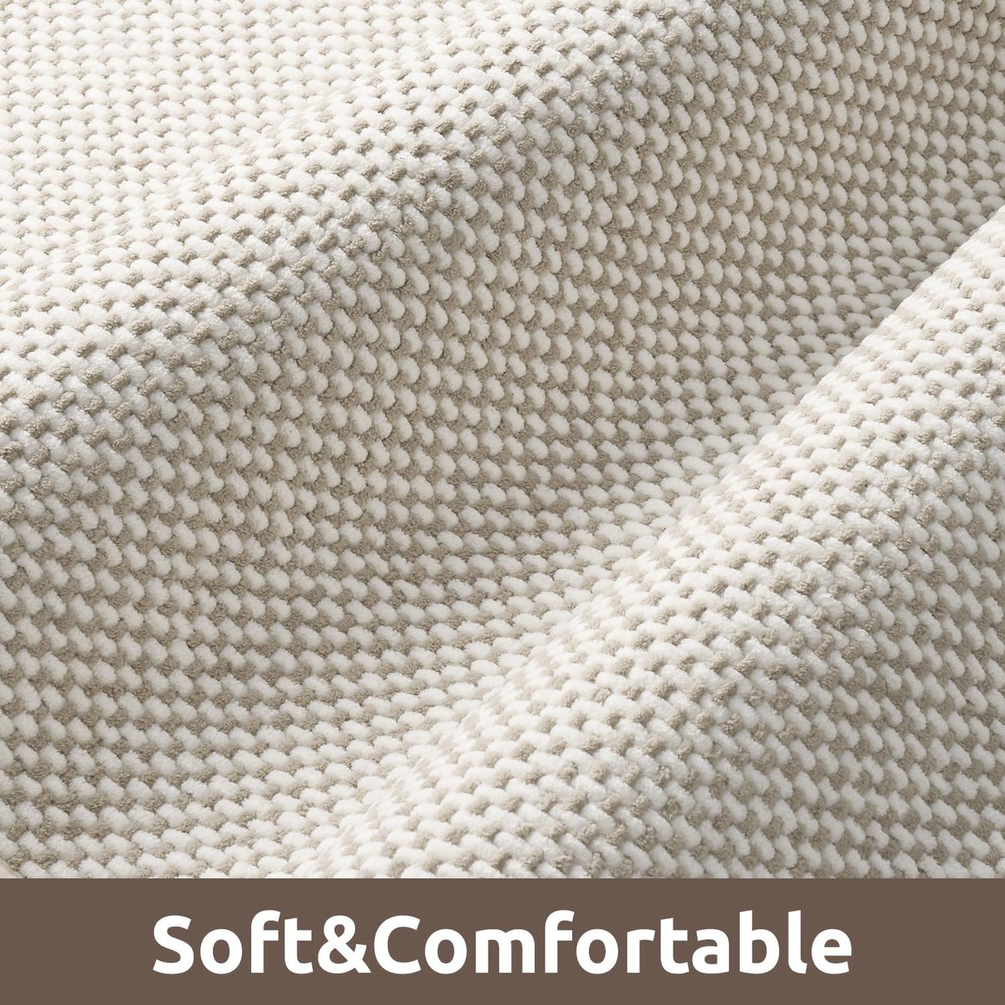 AMOAMI Chenille Bath Mat Super Absorbent Bathroom Mat Quick Dry Low Pile Bath Mats for Bathroom Washable Rubber Backed Bathroom Runners Fit Under Door, Front of Bathtub, Sink, Beige&White 17"x59"