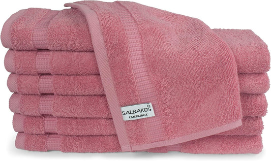 SALBAKOS 100% Turkish Cotton Washcloth Set of 12 13x13 inch | Heirloom Quality | Hotel & Spa Collection | Ultra Soft, Super Absorbent, Washcloth Towels | Made in Turkey (Rose, 12 Washcloths)
