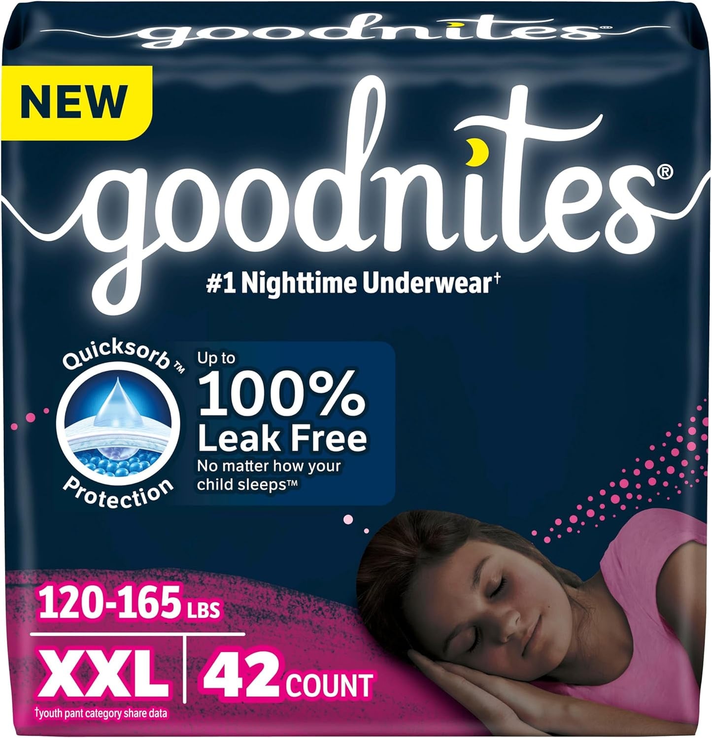 Goodnites Girls' Nighttime Underwear, Size XXL (120-165 lbs), 42 Ct (2 Packs of 21), Packaging May Vary