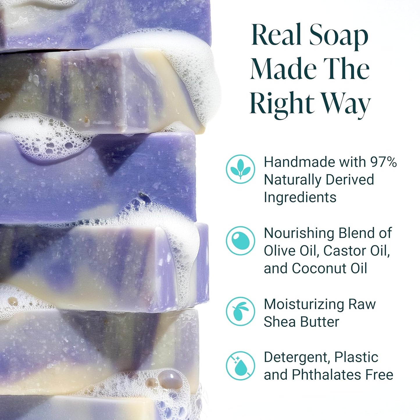 The Bubble Factory Handmade Natural Bath & Body Soap Bar, Vegan, All-Natural, Palm Oil Free, Made in USA with Shea Butter + Essential Oils, Lavender Oatmeal, 3 Bars