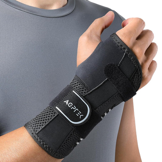 AGPTEK Carpal Tunnel Wrist Brace for Men Women, Night Sleeping Wrist Support with 2 Splints, Pain Relief Hand Brace for Arthritis Sprains Tendonitis, Adjustable Wrist Splint for Right Hand (L/XL, Black & White )