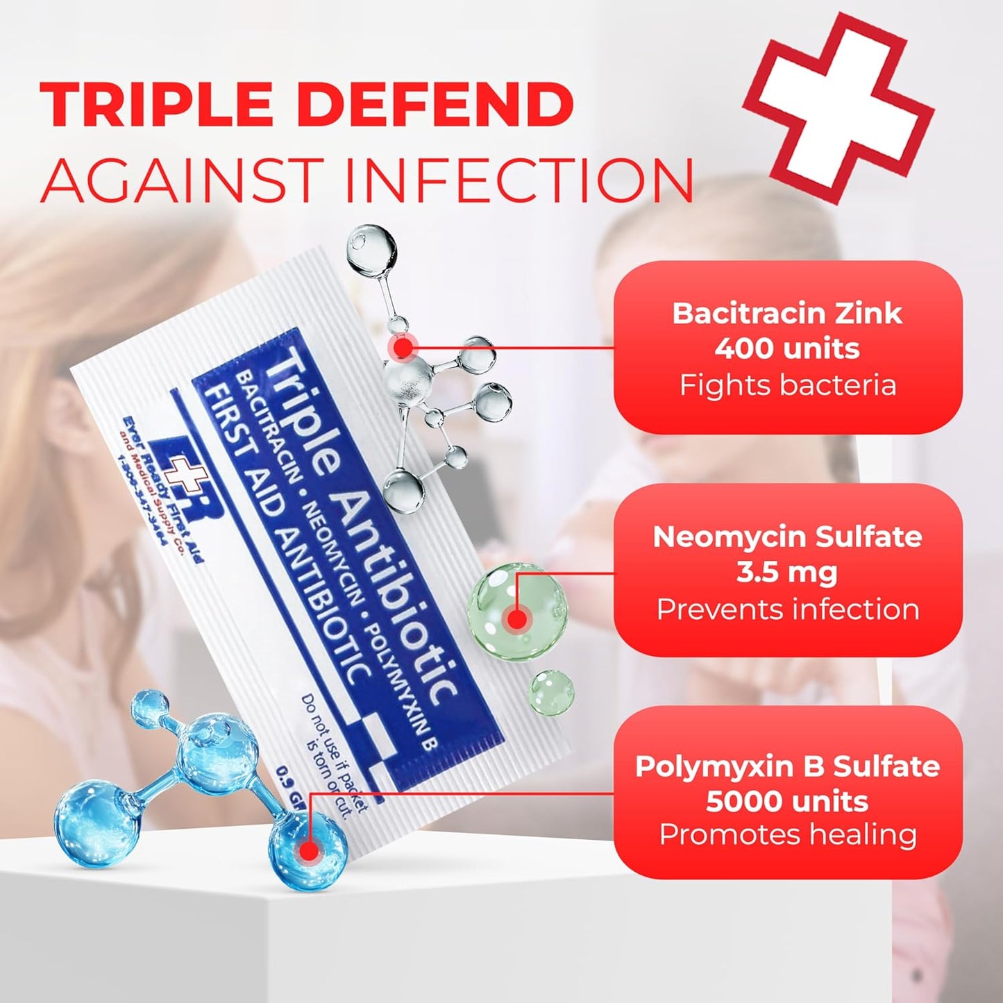 Triple Antibiotic Ointment .9gr Packets – First Aid Cream for Cuts, Scrapes, Burns – Neomycin, Bacitracin, Polymyxin B – 72 Count
