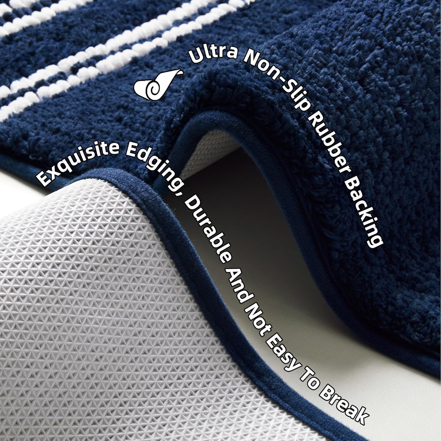 Bathroom Rugs 20x32 Extra Soft Absorbent Bath Mat Chenille Non Slip Shower Mat Rubber Backing Machine Washable Bath Mats for Bathroom Shaggy Blue Bath Rugs for Tub, Hallway