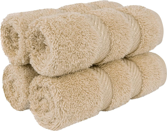American Soft Linen Luxury Washcloths for Bathroom, 600 GSM 100% Cotton 4 Piece Turkish Wash Cloth Set, 13x13 in Soft Rags for Body and Face, Beige Washcloths