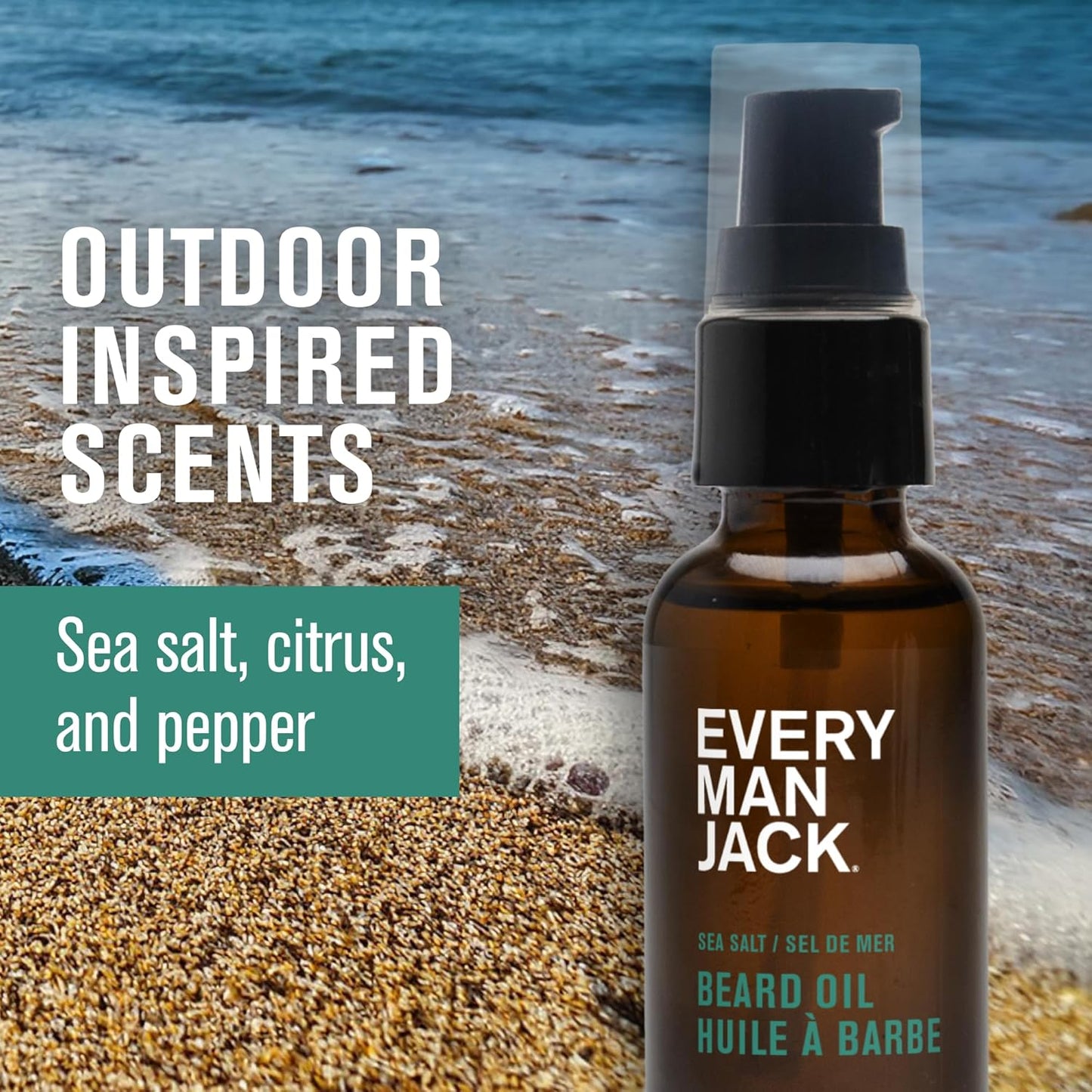 Every Man Jack Mens Beard Oil - Subtle Sea Salt Fragrance - Deeply Moisturizes and Softens Your Beard and Adds a Natural Shine - Naturally Derived with Shea Butter and Coconut Oil - 1 fl oz (2 Pack)