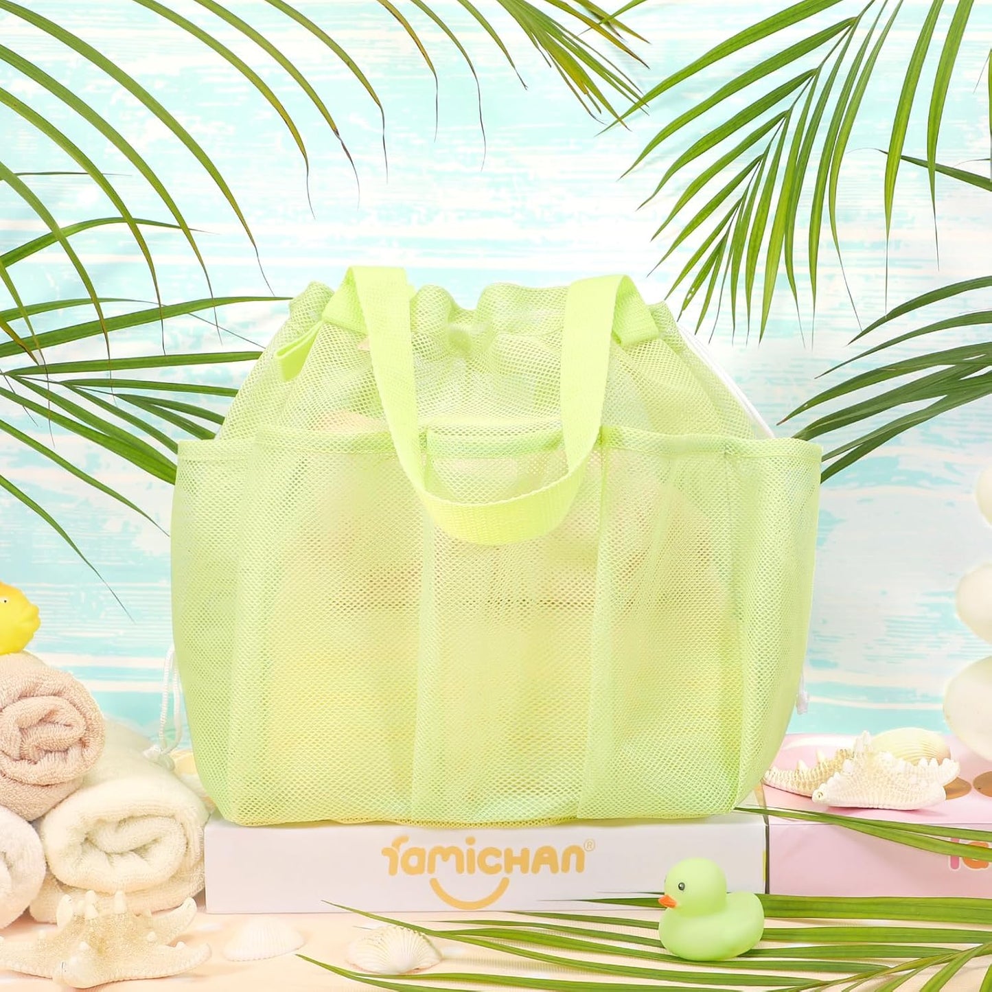 Mesh Shower Caddy Portable with Drawstring, Dorm Room Essentials for College Students Girls & Boys, Large Shower Bag for Camping,Swimming,Gym,Travel,Bathroom - Green