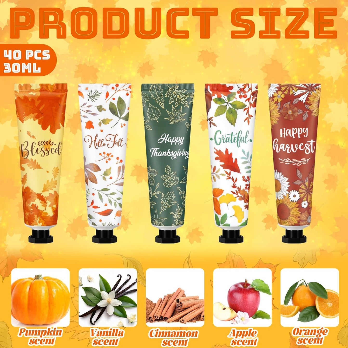 40 Pcs Thanksgiving Fall Hand Lotion Gifts Bulk for Women Maple Leaves Hand Cream 30ml Natural Botanical Fragrance Mini Lotion for Chapped Hands Travel Thanksgiving Autumn Party Supplies