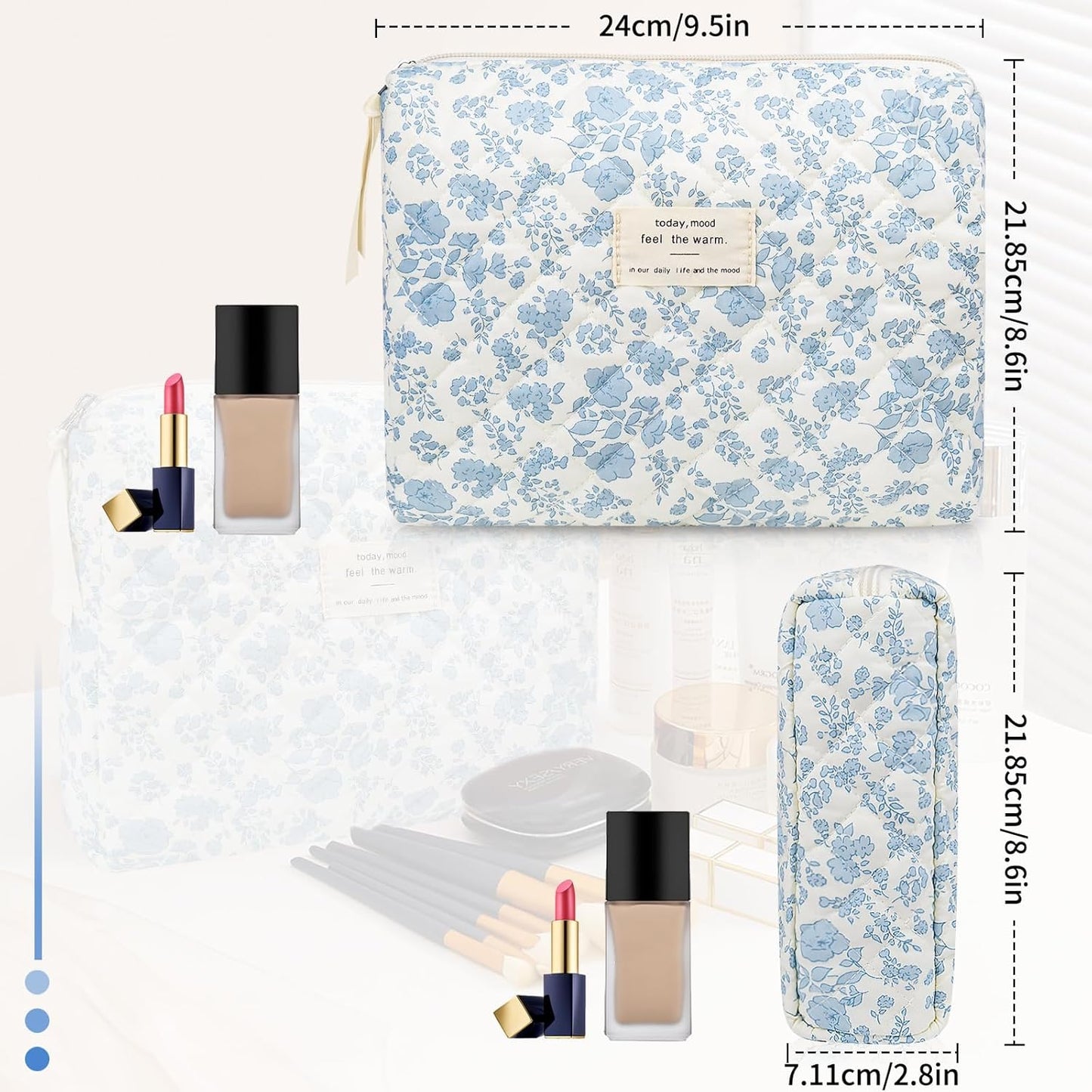 2PC Makeup Bag Set, Cute Cosmetic Bag for Women Girls, Floral Coquette Aesthetic Toiletry Bag, Travel Make Up Organizer Bag (South Twigs Flower)