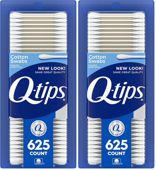 Q-tips Cotton Swabs for Hygiene and Beauty Care Original Cotton Swab Made with 100% Cotton 625 Count, White (Pack of 2)