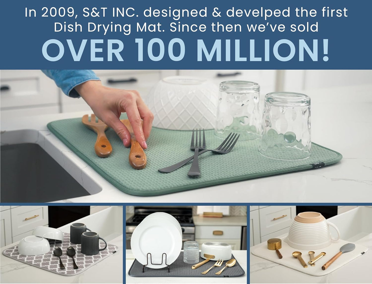 S&T INC. Dish Drying Mat XL, 18” x 24”, Absorbent Microfiber Kitchen Counter Mat, Dish Drying Pad for Dishes, Utensils, Pots and Pans, Extra Large, Pure Cashmere