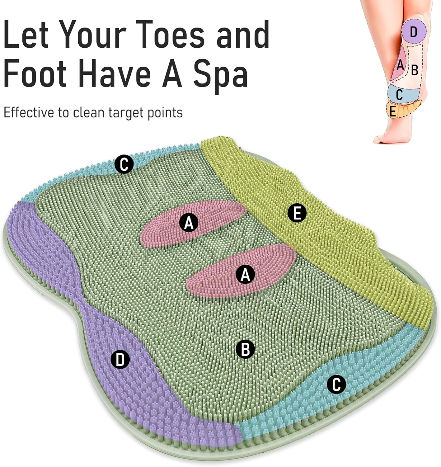 XL Shower Foot Scrubber Mat, Silicone Feet Massage Cleaner Dead Skin Toes Clean Pad without Bending Non-slip Suction Cups -Improve Circulation for Feet Beauty Exfoliate Smooth Achy 17.2*13" Sage Green