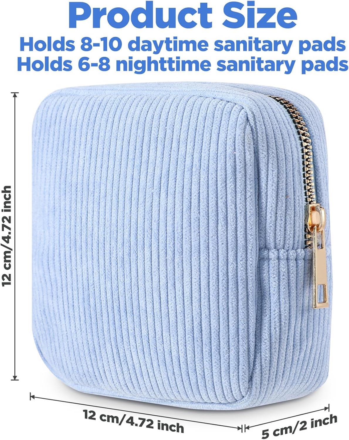 Sanitary Pouch Corduroy Period Pouches for Teen Girls Zipper Portable Period Bag for Teen Girls Cosmetic Bag for Women(Blue)