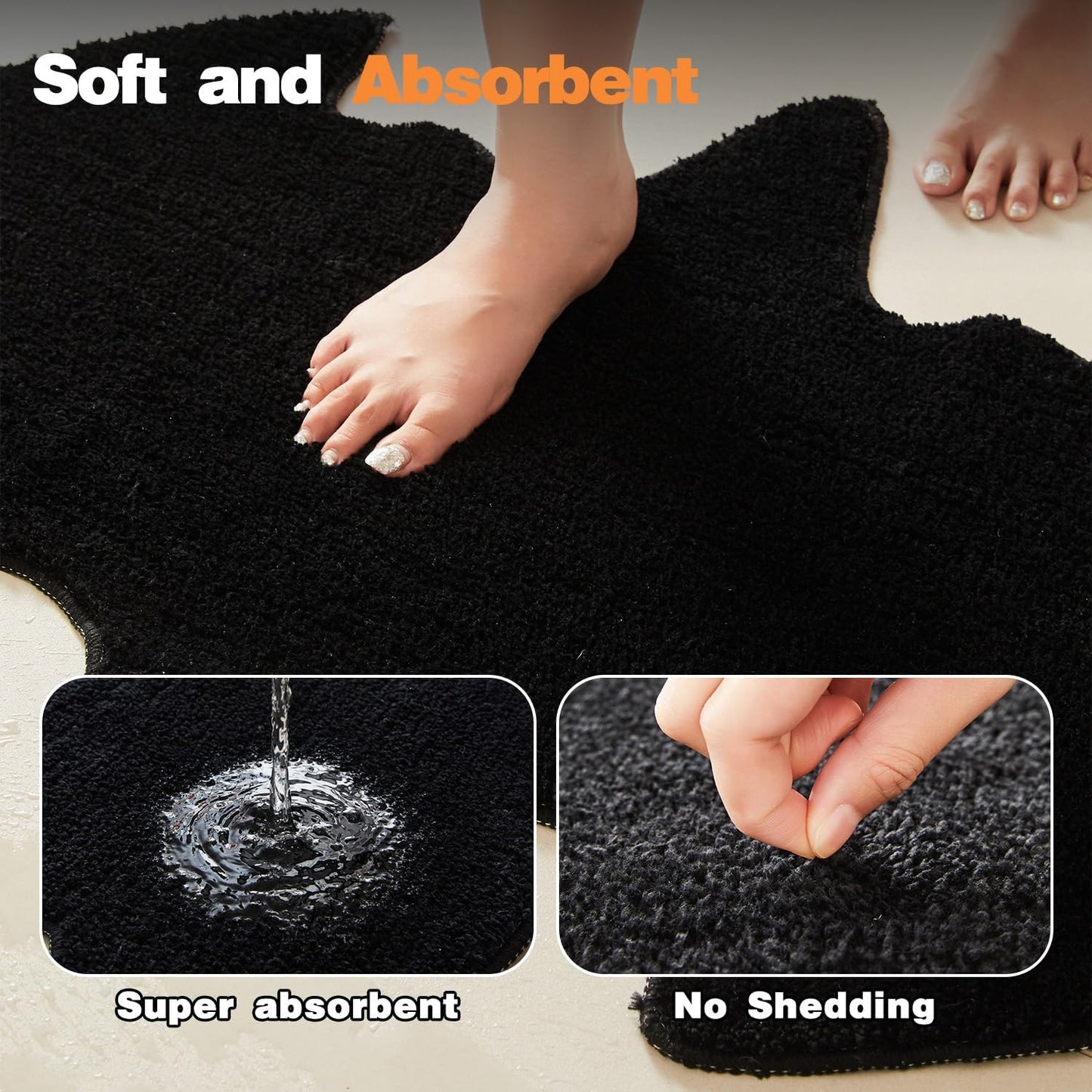 Halloween Bathroom Rug, Bat Bath Mat Super Absorbant Bathroom Rugs Non-Slip Washable Gothic Bat Shaped Floor Mat Halloween Decor, 24''x36'', Black