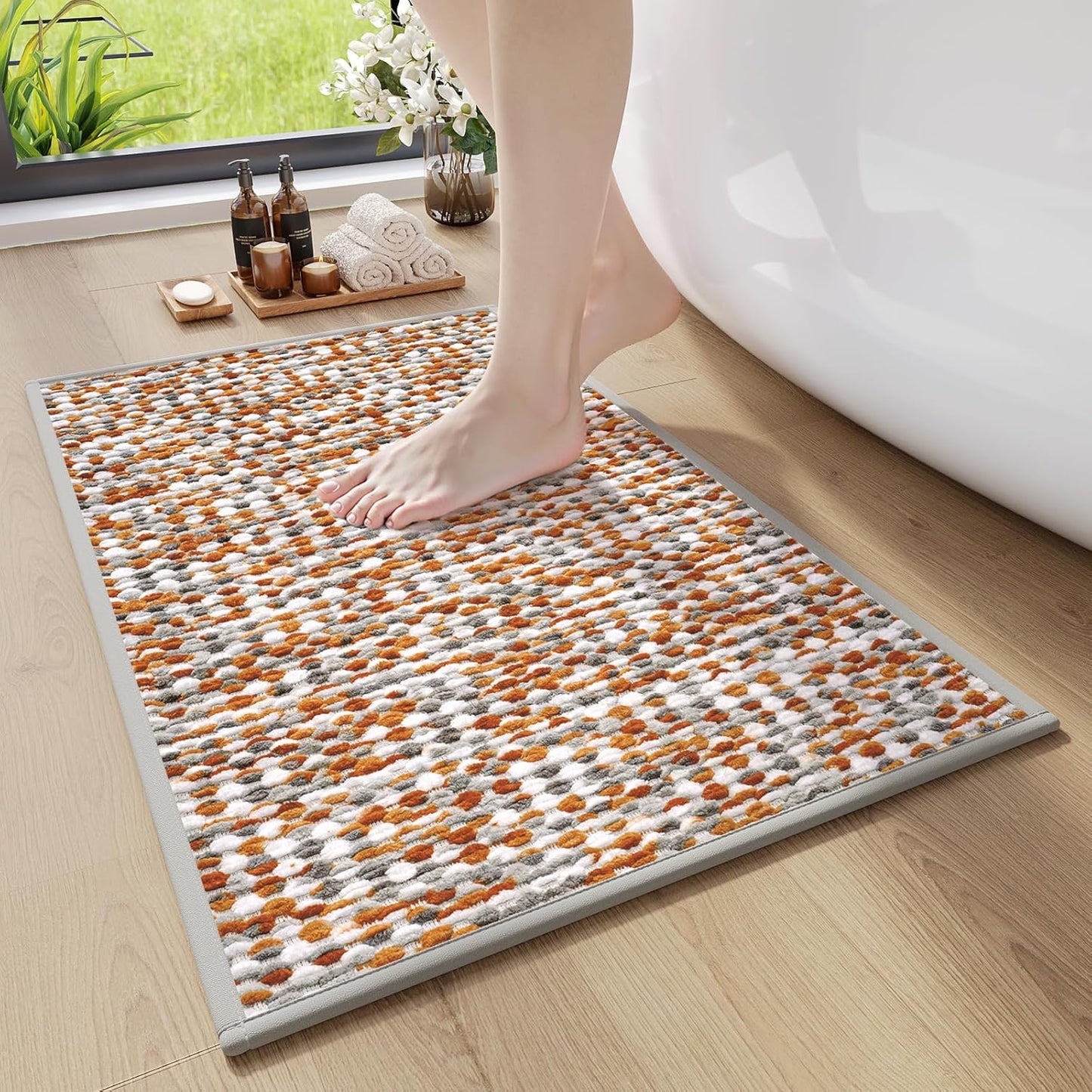 Bathroom Rugs Non Slip, Super Absorbent Quick Dry Bath Mat, Rubber Backing Ultra Thin Fit Under Door Bathroom Floor Shower Mat