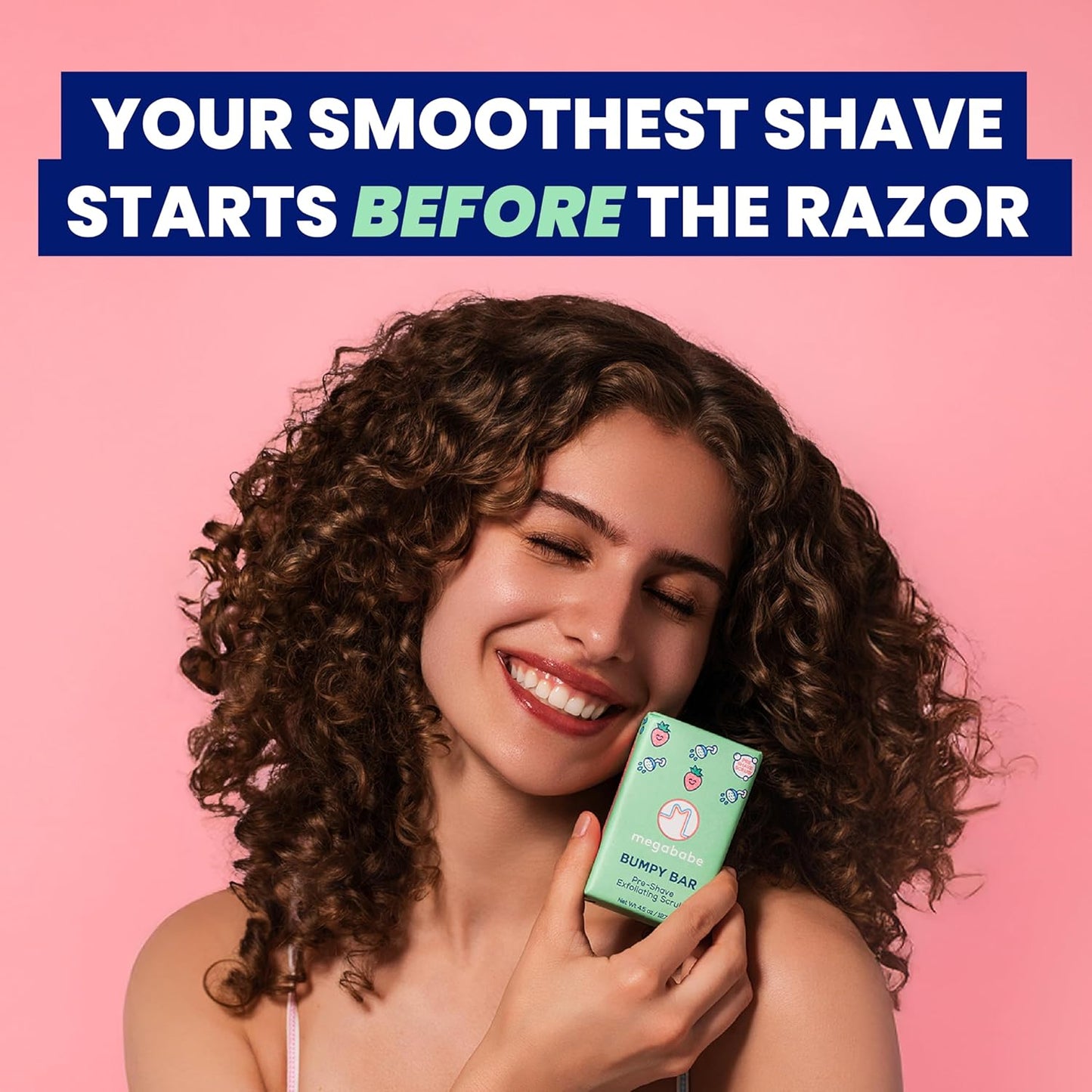 Megababe Bumpy Bar | Pre-Shave Exfoliating Scrub | with Shea Butter, Strawberry Fruit Extract & Ceramides | 4.5 oz