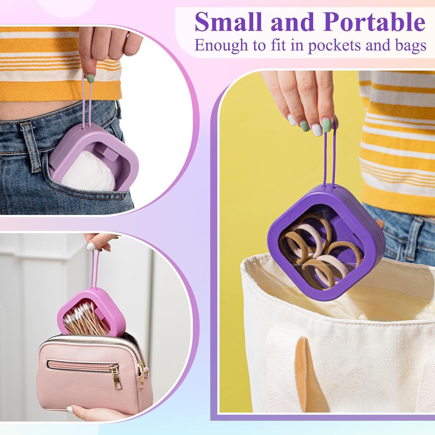 Kathfly 4 Pcs Hair Tie Organizer Portable Accessory Containers Stackable Bobby Pin Holder Home Cotton Swab Dispenser Holder Travel Hair Accessories Jewelry Organizer