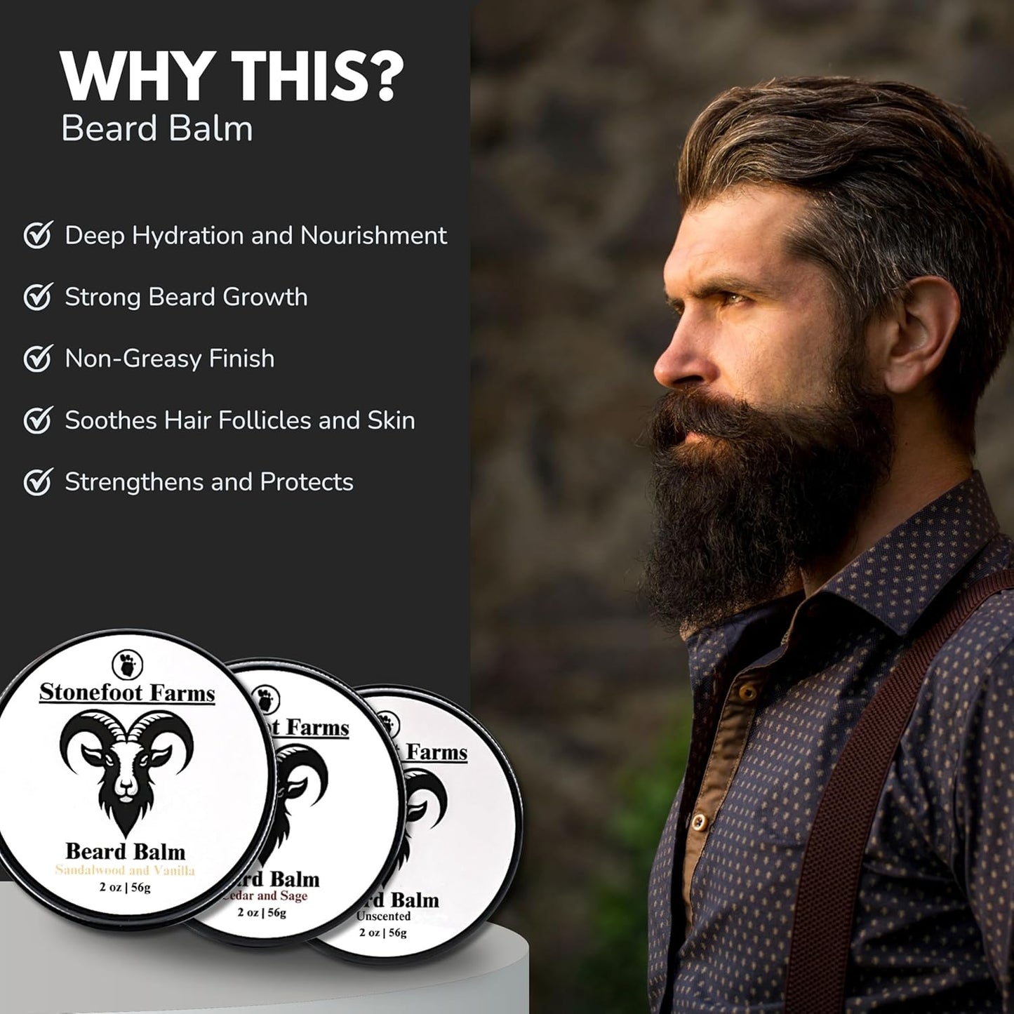 Beard Balm - Unscented - Beard Wax with Natural Oils & Butters - Leave in Conditioner and Beard Straightener for Men - Softens & Nourishes Beard and Mustache, Reduces Frizz, Shapes Beard - Made in USA