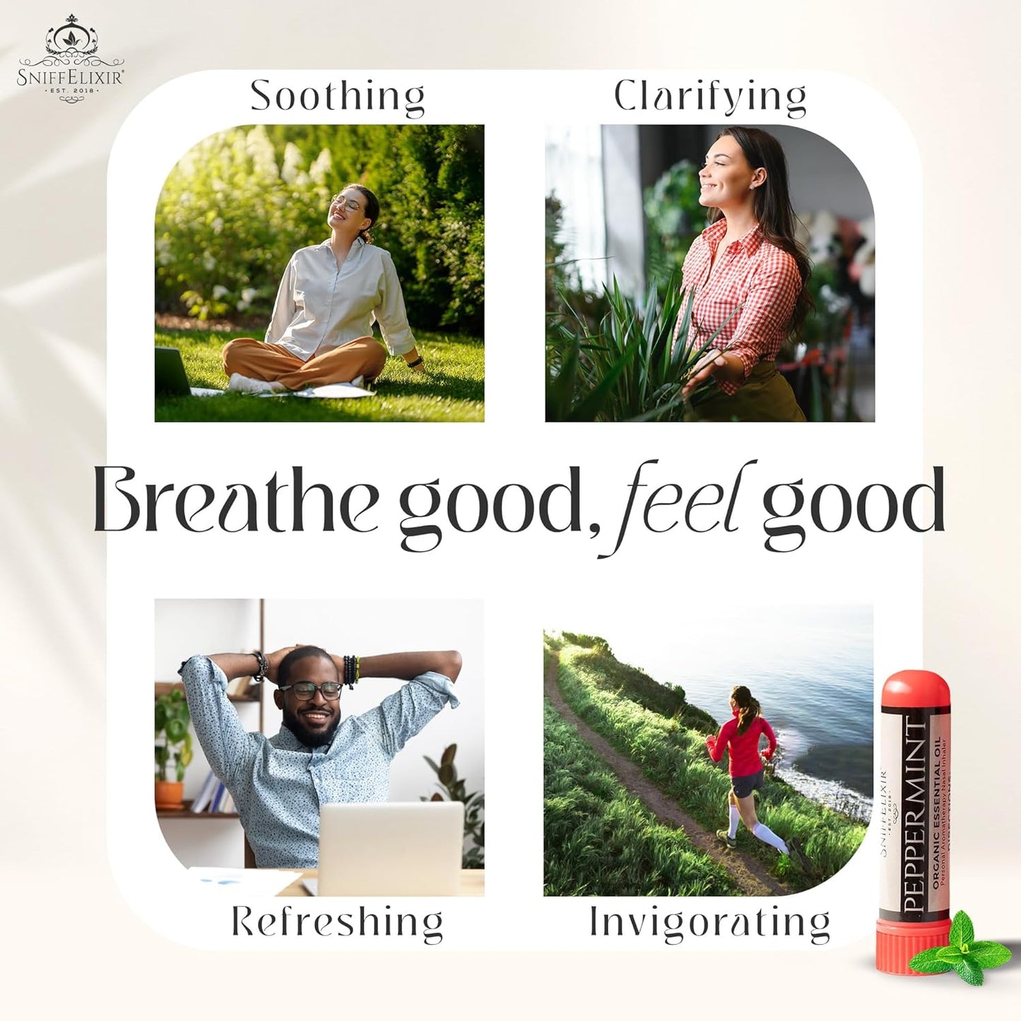 2 Pack Peppermint Inhaler Plus Sinus Nasal Inhaler – Aromatherapy Sticks for Sinus Pressure, Nausea Inhaler, Migraine Stick & Motion Sickness – Portable Essential Oil Inhalers for Adults