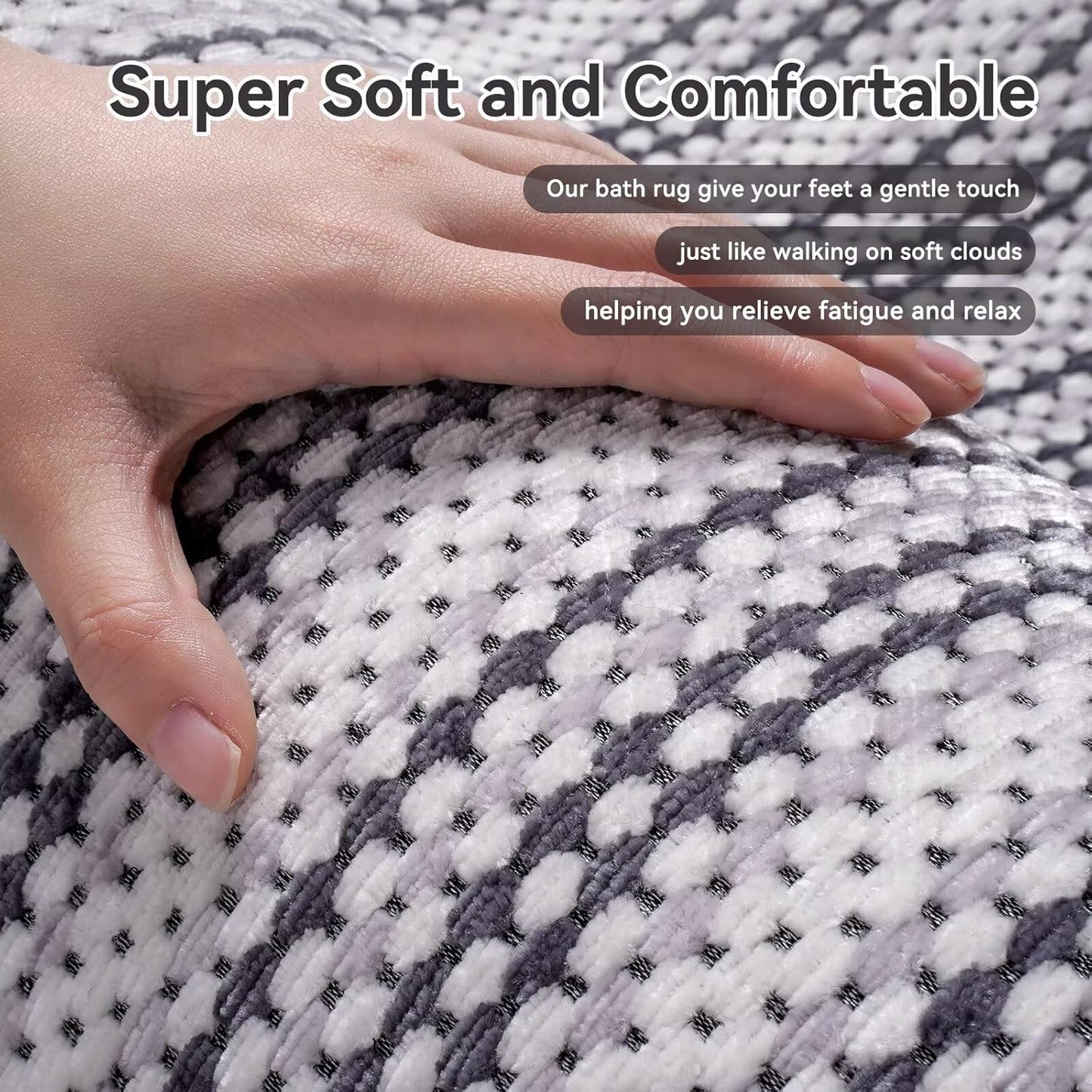 Bathroom Rugs Mat,Soft and Absorbent Chenille Bath Rugs, Ultra Thin Non-Slip Bath Carpet, Machine Wash Dry,Braided Bath Mat for Bathroom Floor,Tub and Shower, （Grey 24x35）